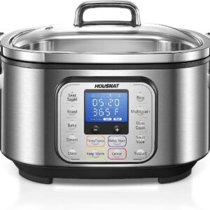 Slow Cooker, 10 in 1 Programmable Cooker, 6Qt Stainless Steel, Rice Cooker, Yogurt Maker, Delay Start, ing Rack and Glass Lid, Adjustable Temp Time for Slow Cook with Digital Timer