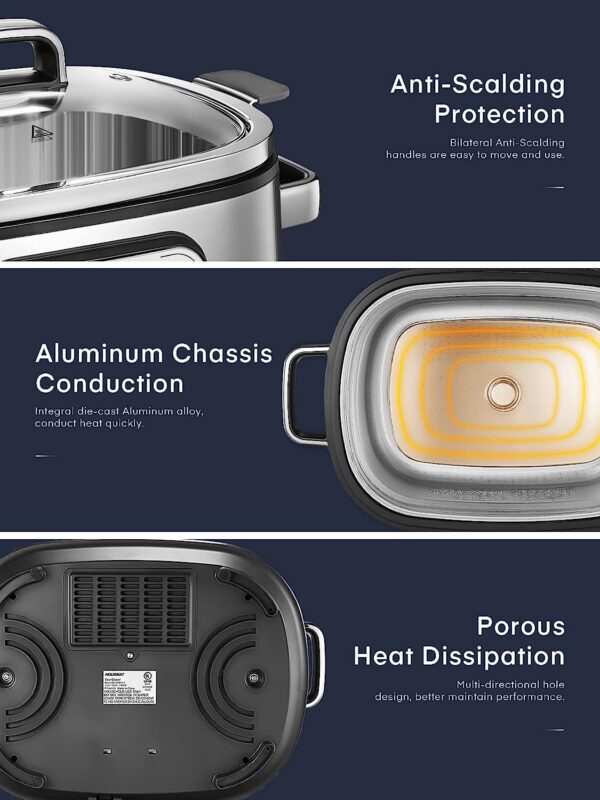 Slow Cooker, 10 in 1 Programmable Cooker, 6Qt Stainless Steel, Rice Cooker, Yogurt Maker, Delay Start, ing Rack and Glass Lid, Adjustable Temp Time for Slow Cook with Digital Timer - Image 4