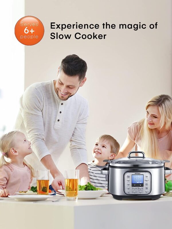 Slow Cooker, 10 in 1 Programmable Cooker, 6Qt Stainless Steel, Rice Cooker, Yogurt Maker, Delay Start, ing Rack and Glass Lid, Adjustable Temp Time for Slow Cook with Digital Timer - Image 3