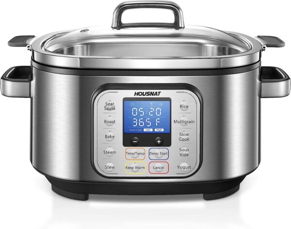 Slow Cooker, 10 in 1 Programmable Cooker, 6Qt Stainless Steel, Rice Cooker, Yogurt Maker, Delay Start, ing Rack and Glass Lid, Adjustable Temp Time for Slow Cook with Digital Timer