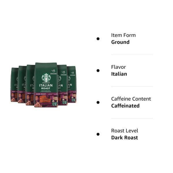 Starbucks Dark Roast Ground Coffee, Italian Roast, 100% Arabica, 6 bags (12 oz.) - Image 3