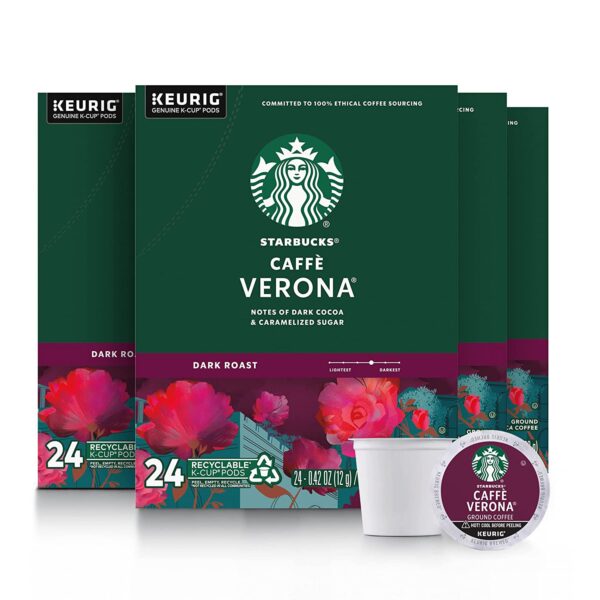 Starbucks Dark Roast K-Cup Coffee Pods Caff?? Verona for Keurig Brewers 4 boxes (96 pods total)
