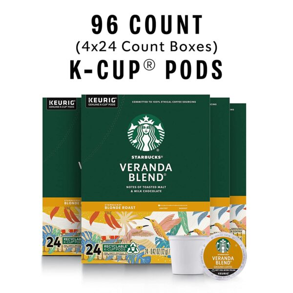 Starbucks K-Cup Coffee Pods, Starbucks Blonde Roast Coffee, Veranda Blend for Keurig Brewers, 100% Arabica, 4 boxes (96 pods total) - Image 2