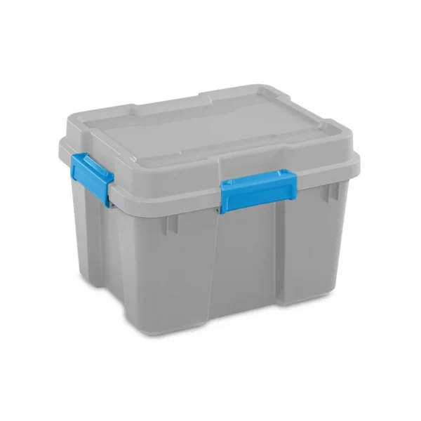 20 Gallon Plastic Home Storage Container Tote Box, Gray/Blue, (4 Pack) - Image 2