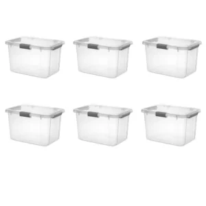 30 Qt. HingeLID Storage Box Plastic, Flat Gray, Set of 6