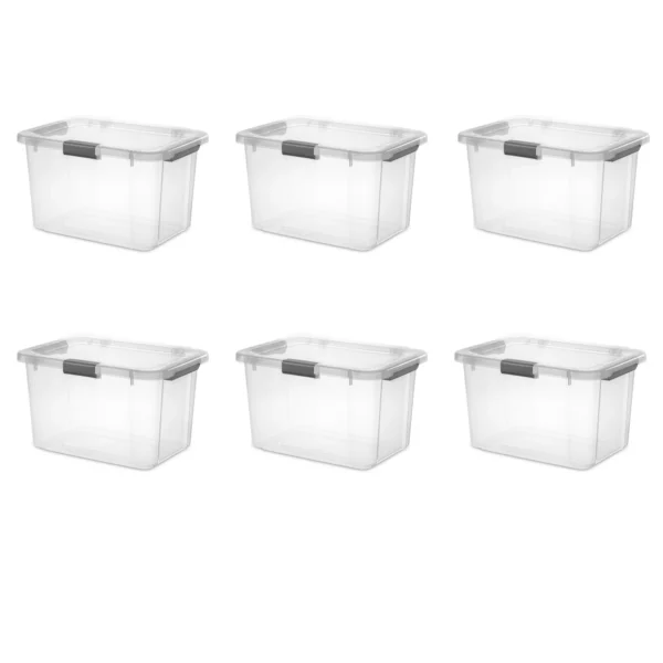 30 Qt. HingeLID Storage Box Plastic, Flat Gray, Set of 6