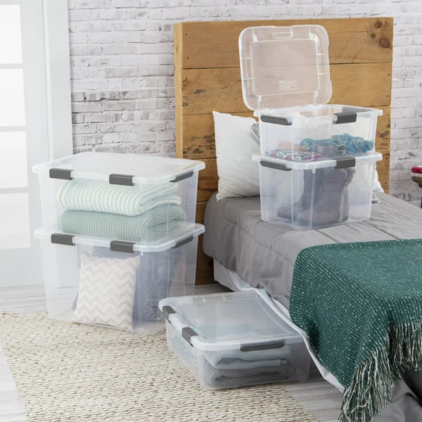 30 Qt. HingeLID Storage Box Plastic, Flat Gray, Set of 6 - Image 5