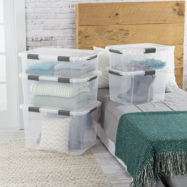 30 Qt. HingeLID Storage Box Plastic, Flat Gray, Set of 6 - Image 6