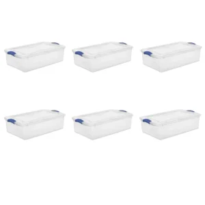 32 Qt. Latch Box Plastic, Stadium Blue, Set of 6