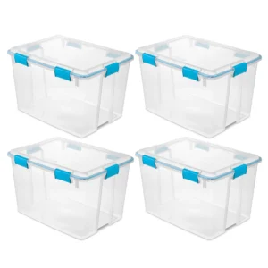 80-Qt Clear Plastic Stackable Storage Bin w/Gasket Latch Lid, 4 Pack