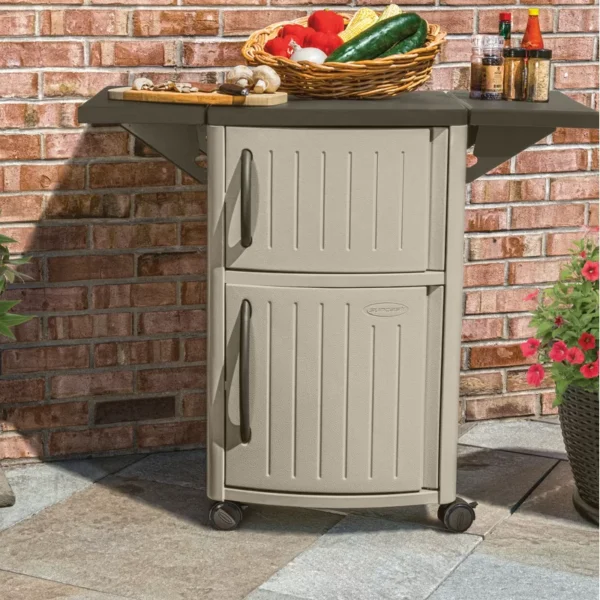 DCP2000 Outdoor Grilling Prep Station Table with Storage, Taupe/Brown - Image 2
