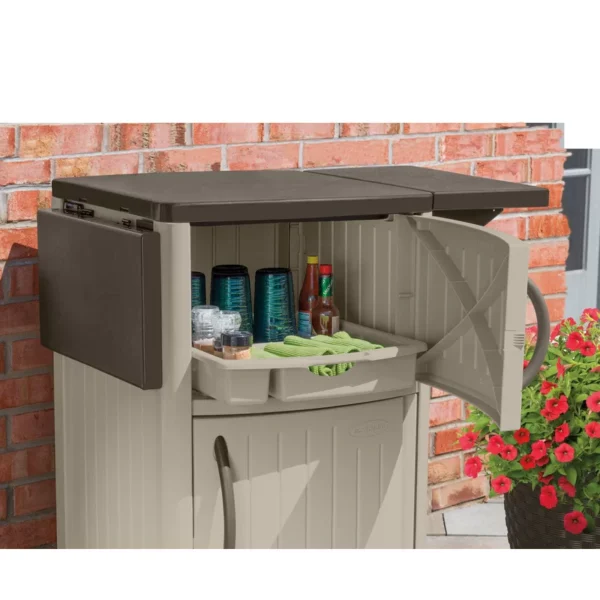 DCP2000 Outdoor Grilling Prep Station Table with Storage, Taupe/Brown - Image 3
