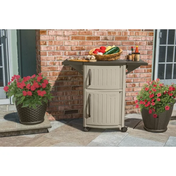 DCP2000 Outdoor Grilling Prep Station Table with Storage, Taupe/Brown - Image 4