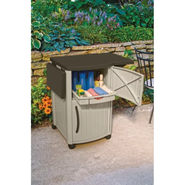 DCP2000 Outdoor Grilling Prep Station Table with Storage, Taupe/Brown - Image 5