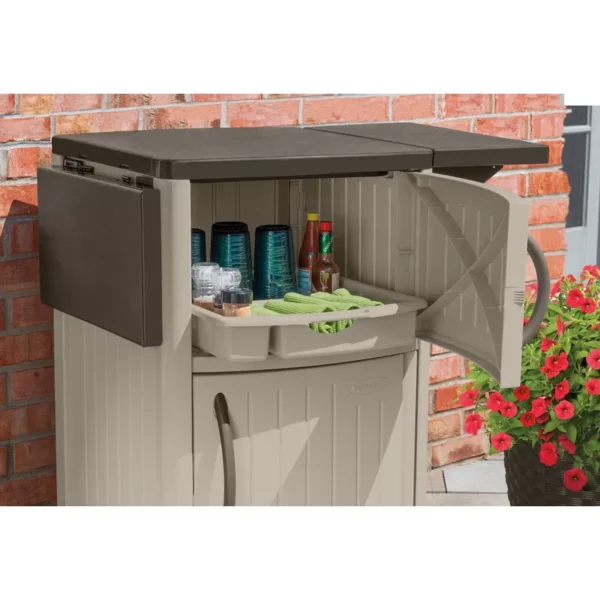 DCP2000 Outdoor Grilling Prep Station Table with Storage, Taupe/Brown - Image 6