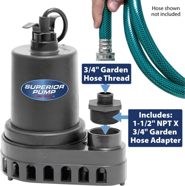 Superior Pump 91570 1/2 HP Thermoplastic Submersible Utility Pump with 10-Foot Cord - Image 2