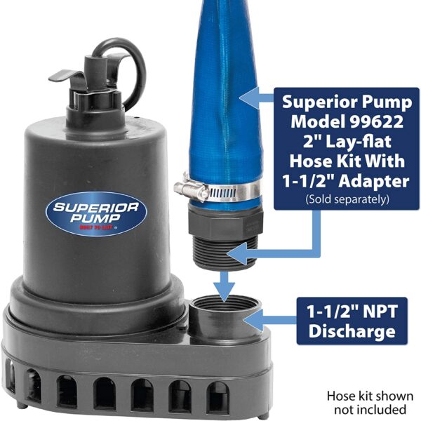 Superior Pump 91570 1/2 HP Thermoplastic Submersible Utility Pump with 10-Foot Cord - Image 7
