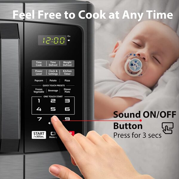 EM925A5A-SS Countertop Microwave Oven, 0.9 Cu Ft With 10.6 Inch Removable Turntable, 900W, 6 Auto Menus, Mute Function   ECO Mode, Child Lock, LED Lighting, Stainless Steel - Image 2