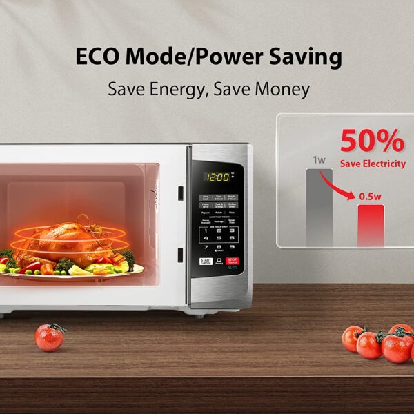 EM925A5A-SS Countertop Microwave Oven, 0.9 Cu Ft With 10.6 Inch Removable Turntable, 900W, 6 Auto Menus, Mute Function   ECO Mode, Child Lock, LED Lighting, Stainless Steel - Image 3