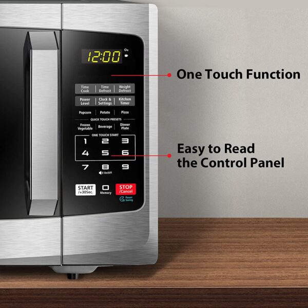 EM925A5A-SS Countertop Microwave Oven, 0.9 Cu Ft With 10.6 Inch Removable Turntable, 900W, 6 Auto Menus, Mute Function   ECO Mode, Child Lock, LED Lighting, Stainless Steel - Image 4