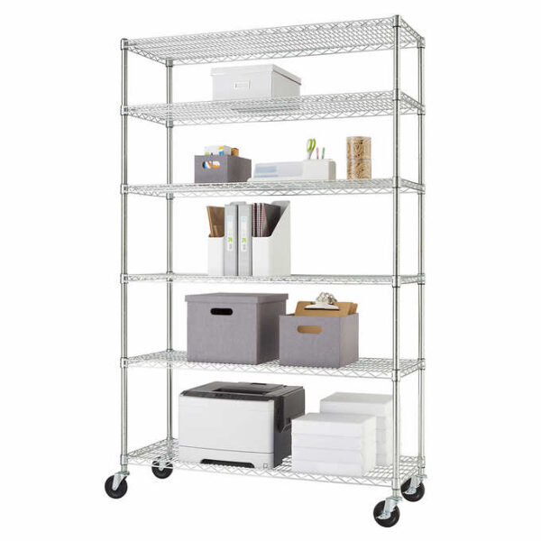 TRINITY 6-Tier Wire Shelving Rack, 48  x 18  x 72  NSF, Includes Wheels