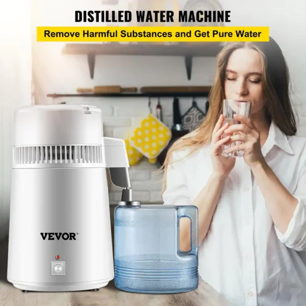 Water Distiller 750 Watt Purifier Filter 1.1 Gal. Fully Upgraded Distilling Pure Water Machine with Handle, White - Image 3