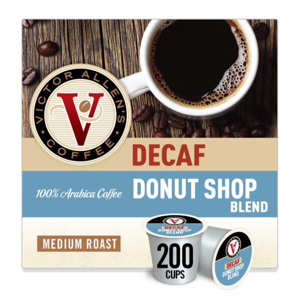 Victor Allen s Coffee Decaf Donut Shop Blend, Medium Roast, 200 Count, Single Serve Coffee Pods for Keurig K-Cup Brewers