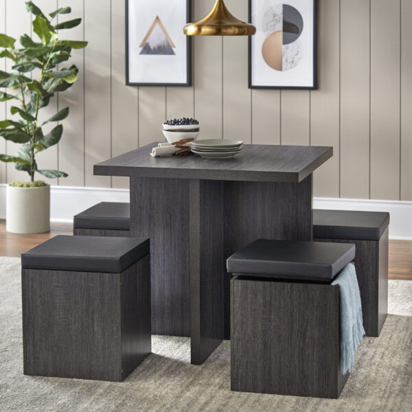 5-Piece Dining Set with Storage Ottoman - Image 3