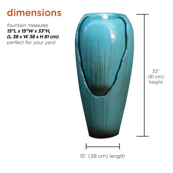 DIG100XS 33 in. Tall Water Jar Fountain with LED Light, Turquoise - Image 3