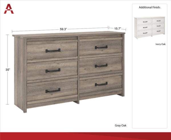 Gardens Rustic Ranch 6 Drawer Dresser, Ivory Oak - Image 10