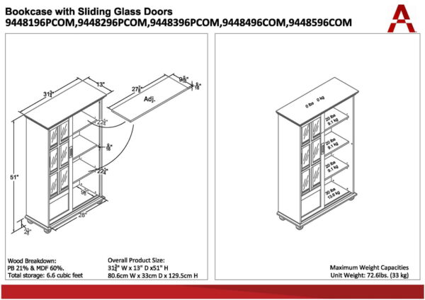 Home Arron Lane Bookcase with Sliding Glass Doors-Finish, Red - Image 11