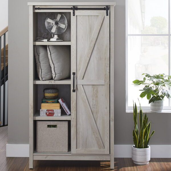 Gardens 66  Modern Farmhouse Bookcase Storage Cabinet, Rustic White Finish - Image 2
