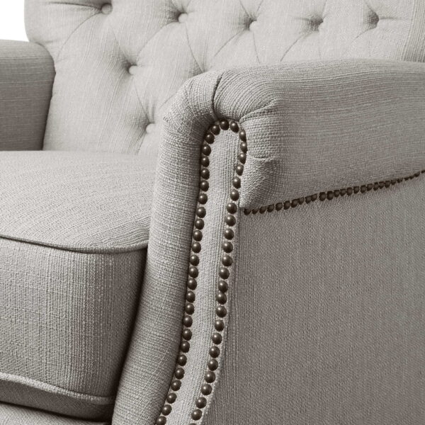 Tufted Push Back Recliner, Gray Fabric Upholstery - Image 2