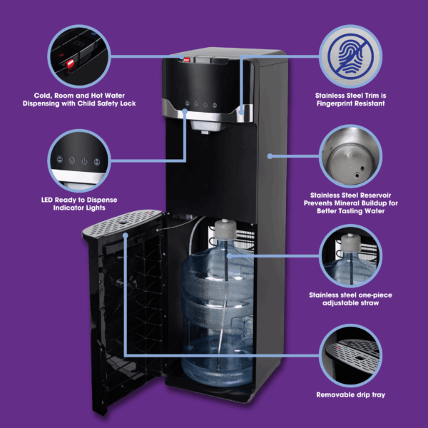 Great Value Bottom Loading Hot/Cold/Room Temp. Water Dispenser, Black Water Cooler - Image 5