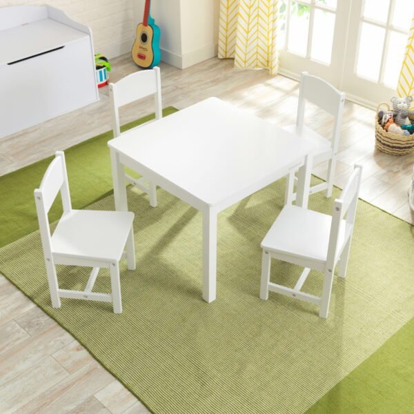 Wooden Farmhouse Table   4 Chair Set, White - Image 5