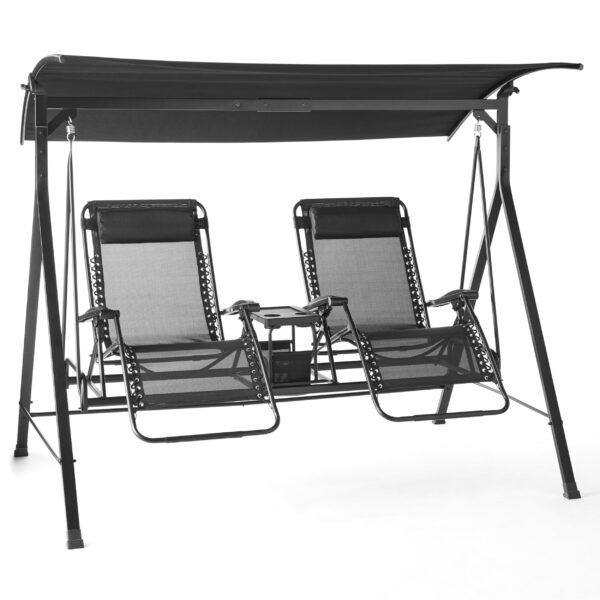 Zero-Gravity Steel Porch Swing, Black - Image 2