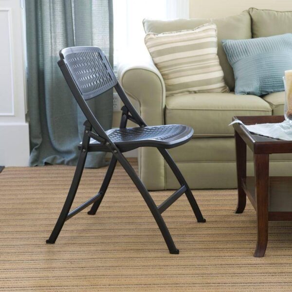 2FF004HDX Plastic Seat Folding Chair in Black (Set of 4) - Image 4