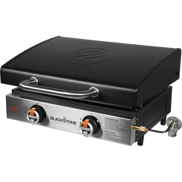 1813 22 in. 2 Burner and Stainless Steel with Hood Tabletop Griddle in Black - Image 3