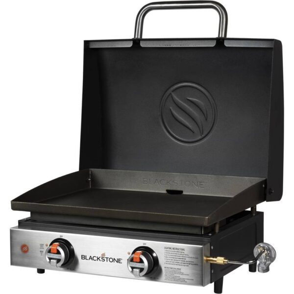 1813 22 in. 2 Burner and Stainless Steel with Hood Tabletop Griddle in Black - Image 2