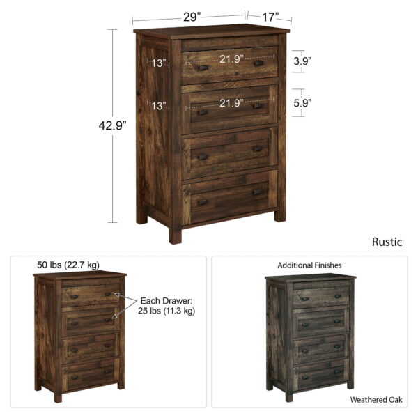 Woven Paths Scandi Farmhouse 4 Drawer Dresser, Rustic - Image 11
