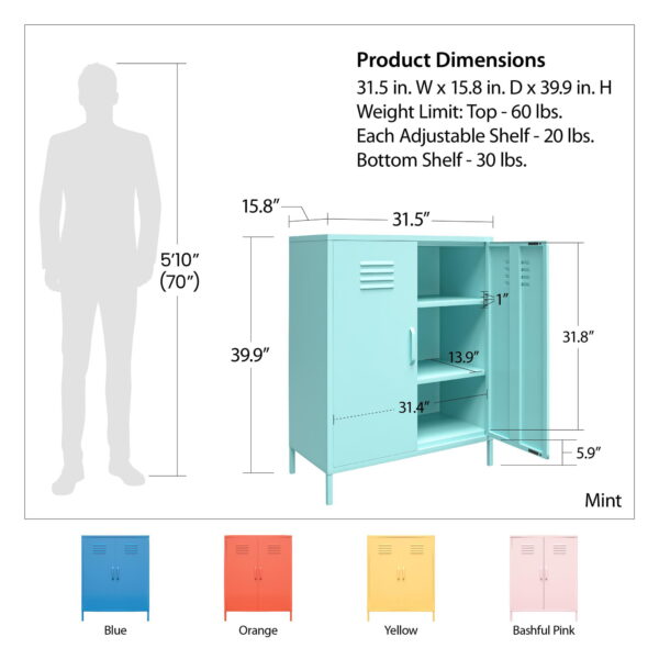 Novogratz Cache 2 Door Metal Locker Style Storage Accent Cabinet, Bashful Pink - Image 5
