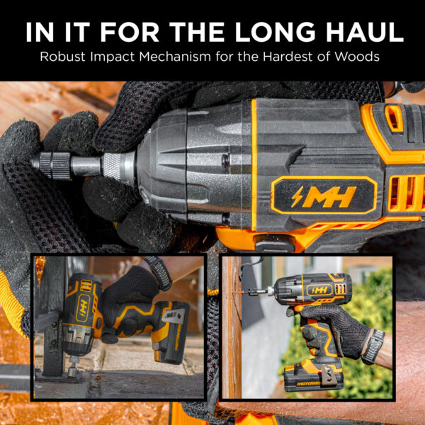 MOTORHEAD 20V ULTRA Cordless Impact Driver Kit, Lithium-Ion, ?? All-Metal Hex Chuck, Tri-Beam LED, Variable Speed Trigger, 2Ah Battery   Quick Charger, Bag, 16 Accessory Bits, 3 Nut Drivers, USA-Based - Image 10