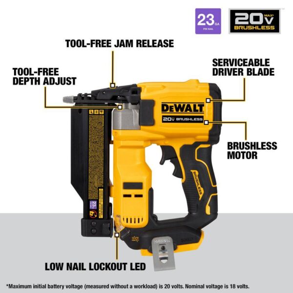 DCN623B ATOMIC 20V MAX Lithium Ion Cordless 23 Gauge Pin Nailer Tool Only - Image 2