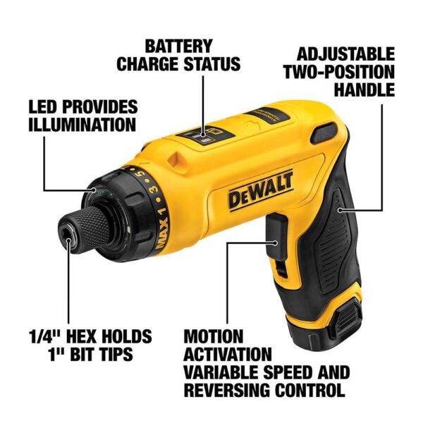 DCF680N2 8V MAX Cordless Gyroscopic Screwdriver with Adjustable Handle, (2) 1.0Ah Batteries, Charger, and Bag - Image 2