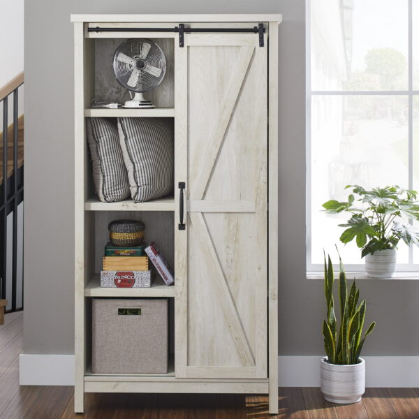 Gardens 66  Modern Farmhouse Bookcase Storage Cabinet, Rustic White Finish - Image 11