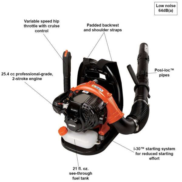 PB-265LN 158 MPH 375 CFM 25.4 cc Gas 2-Stroke Low Noise Backpack Leaf Blower with Hip Throttle - Image 3