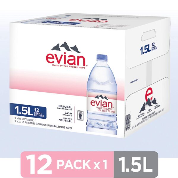 evian Natural Spring Water, Naturally Filtered Spring Water, Individual Bulk-Size Water Bottles, 50.72 Fl Oz (Pack of 12) - Image 10
