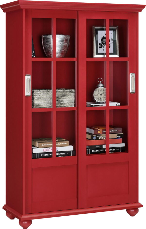 Home Arron Lane Bookcase with Sliding Glass Doors-Finish, Red - Image 8
