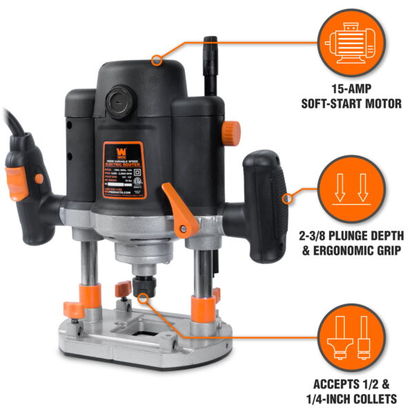 Products 15-Amp Variable Speed Plunge Woodworking Router with Case, RT6033 - Image 4