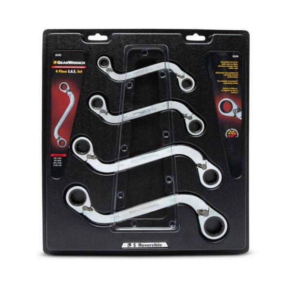 85399 72-Tooth 12 Point SAE Reversible S-Shape Double Box Ratcheting Wrench Set (4-Piece) - Image 4